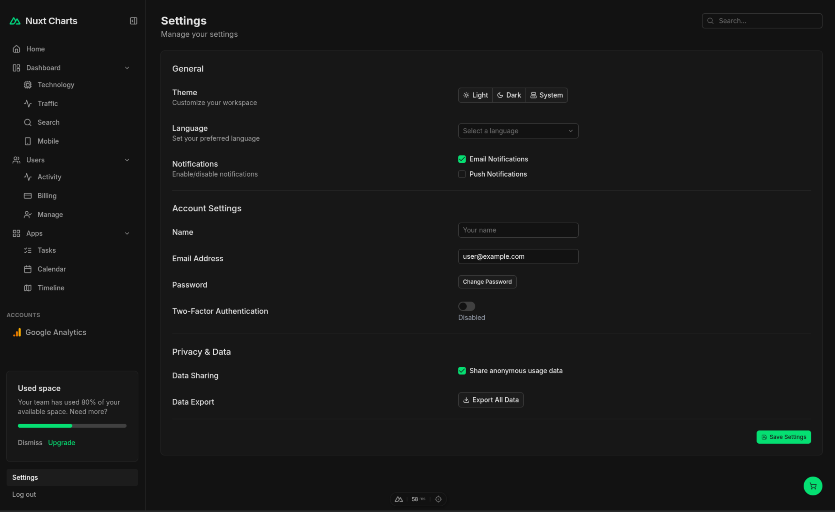 Dashboard Layout 14 Dark